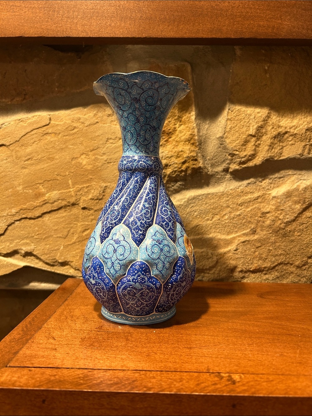Blue Hand-Painted Decorative Enamel Vase hand painted on copper Elegant flawed